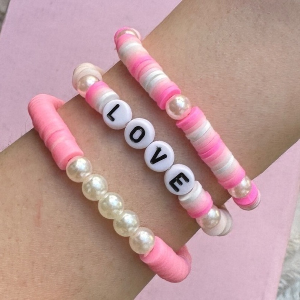 LOVE Bracelets Pink/Pearl Set of 3
